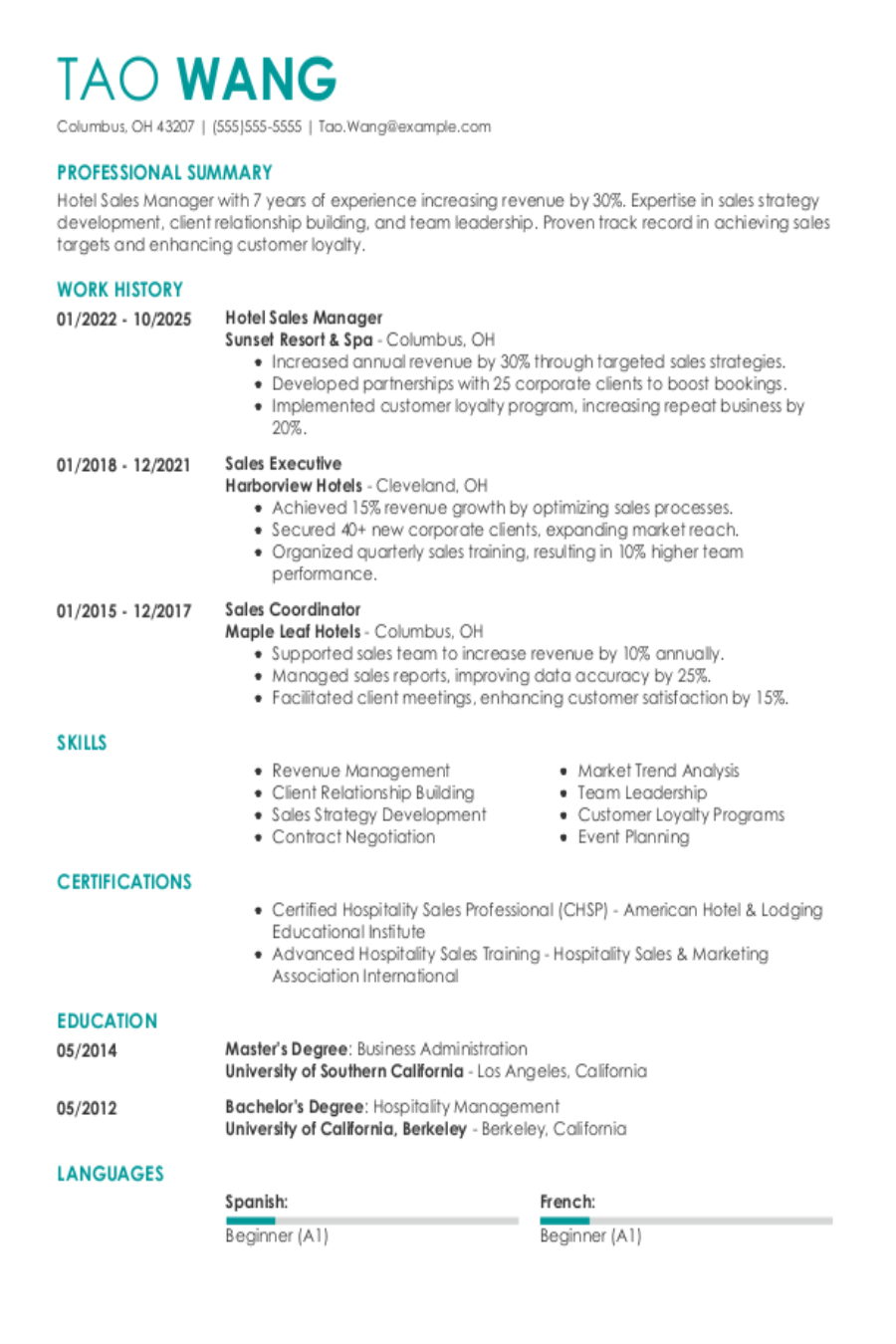 Hotel Sales Manager Resume: Examples, Templates & Tips for 2025 Hotel Sales Manager Resume: Examples, Templates & Tips for 2025