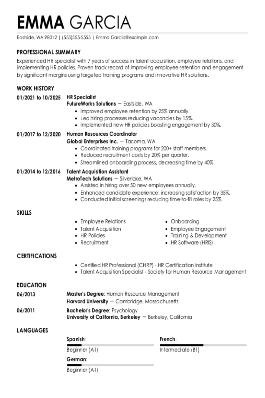 HR Specialist Resume: Examples, Templates & Tips for 2025