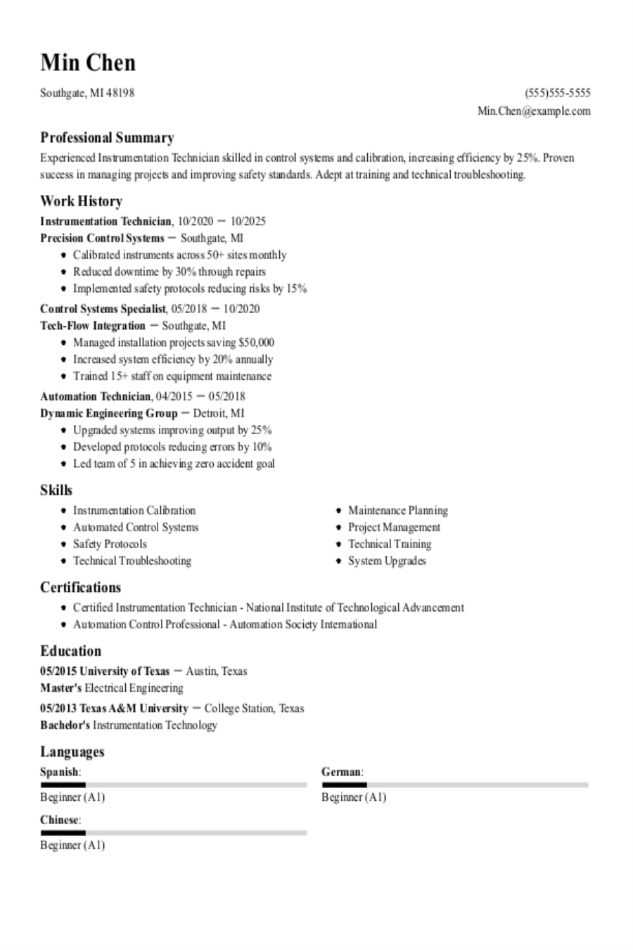 Instrumentation Technician Resume: Examples & Templates Instrumentation Technician Resume: Examples & Templates