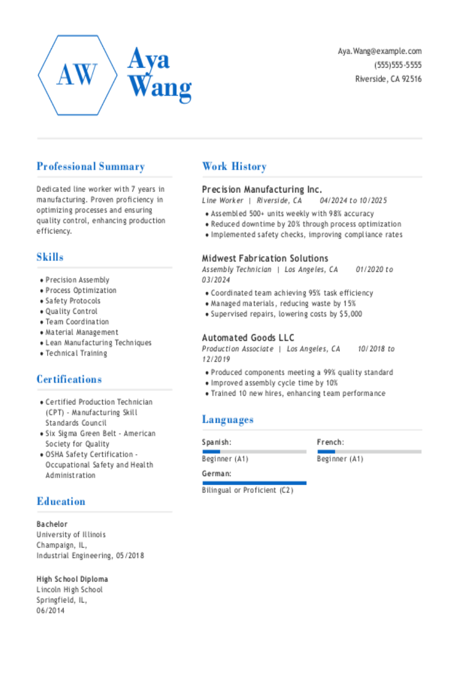 Production Line Worker Resume Example Production Line Worker Resume Example