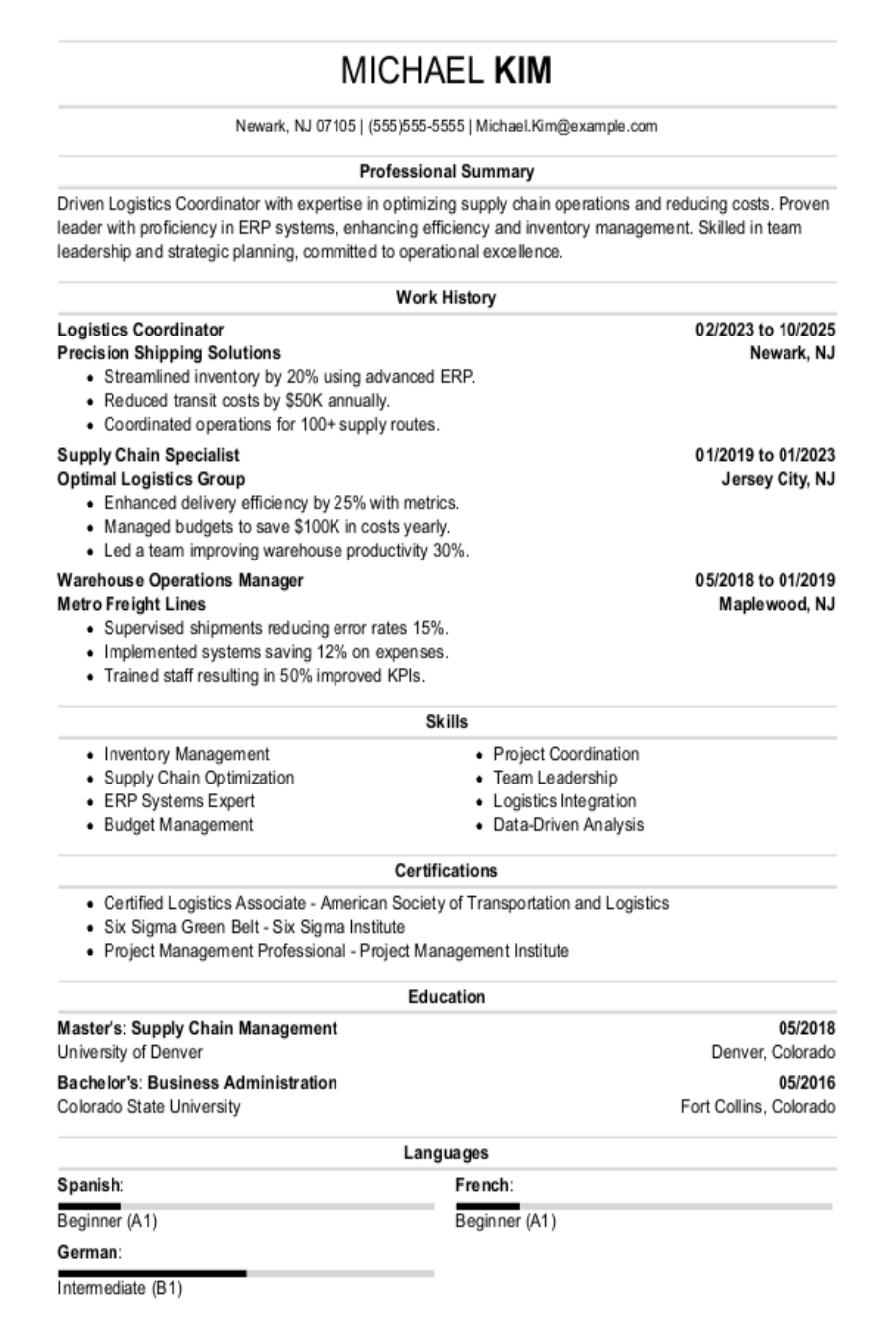 Logistics Coordinator Resume: Examples, Templates & Tips