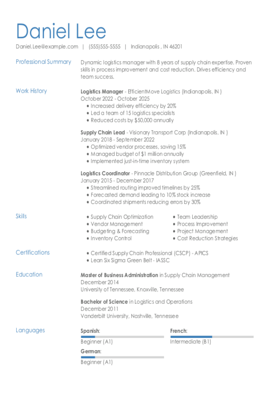 Logistics Manager Resume: Examples & Templates