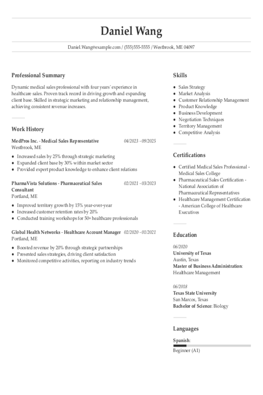 Medical Regional Sales Manager Resume Example Medical Regional Sales Manager Resume Example