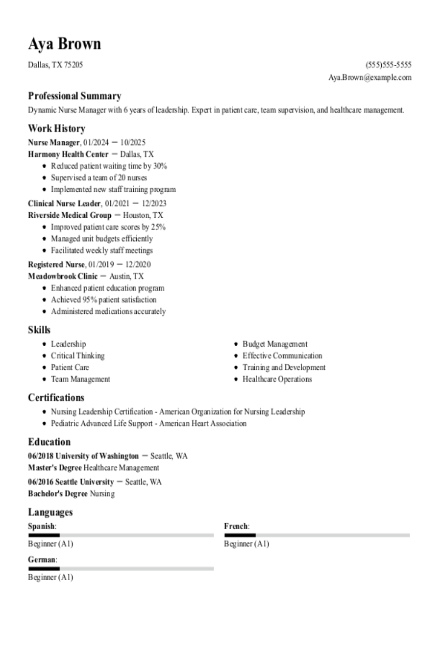 Nurse Manager Resume: Examples, Templates & Tips for 2025 Nurse Manager Resume: Examples, Templates & Tips for 2025