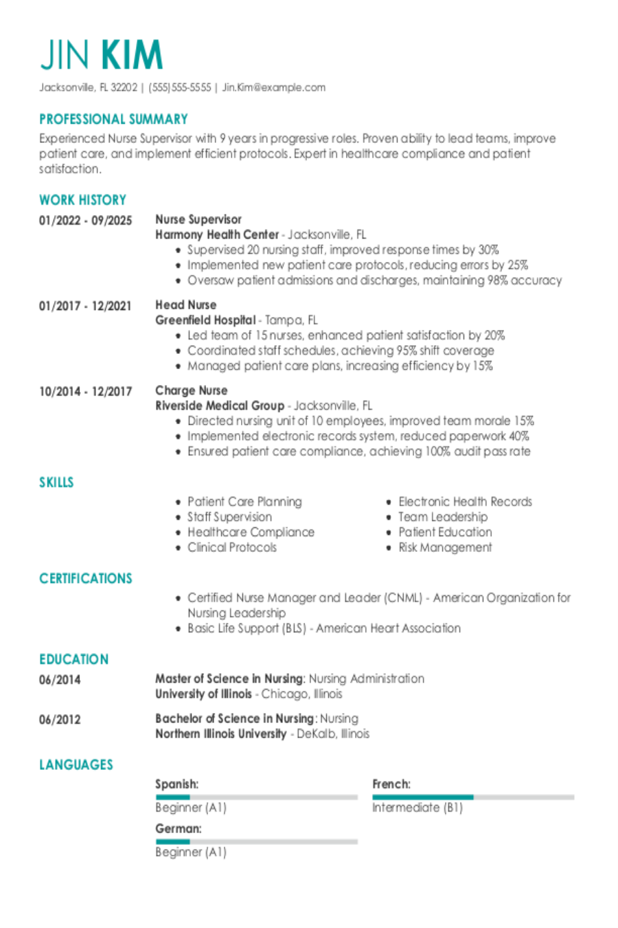 House Supervisor Nurse Resume Example House Supervisor Nurse Resume Example