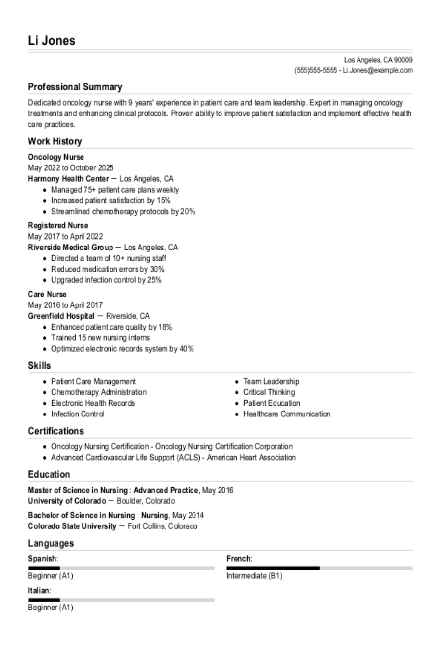 Oncology Nurse Resume: Examples, Templates and Tips  Oncology Nurse Resume: Examples, Templates and Tips