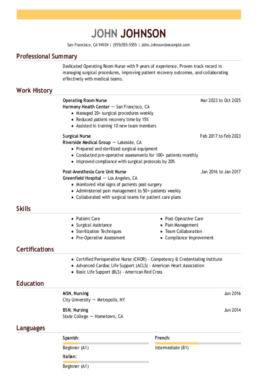 Cardiovascular Operating Room Nurse (Cvor) Resume Example Cardiovascular Operating Room Nurse (Cvor) Resume Example