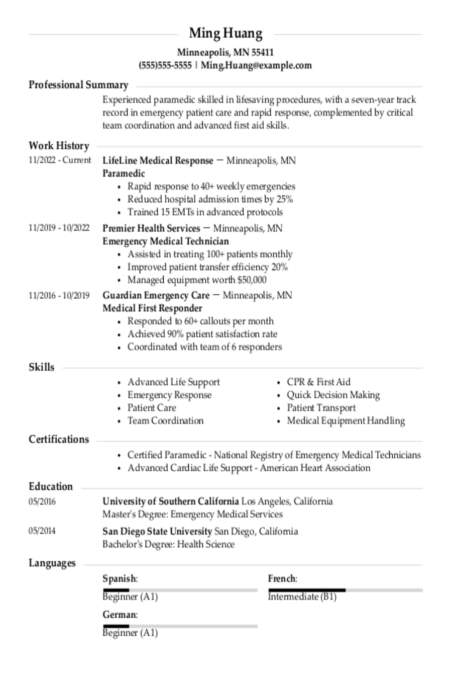 Paramedic Resume: Examples, Templates and Tips or 2025 Paramedic Resume: Examples, Templates and Tips or 2025
