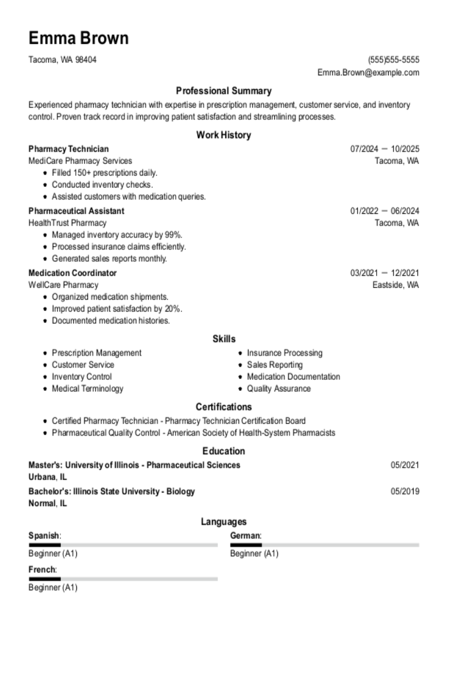 Pharmacy Technician Resume: Examples, Templates and Tips Pharmacy Technician Resume: Examples, Templates and Tips