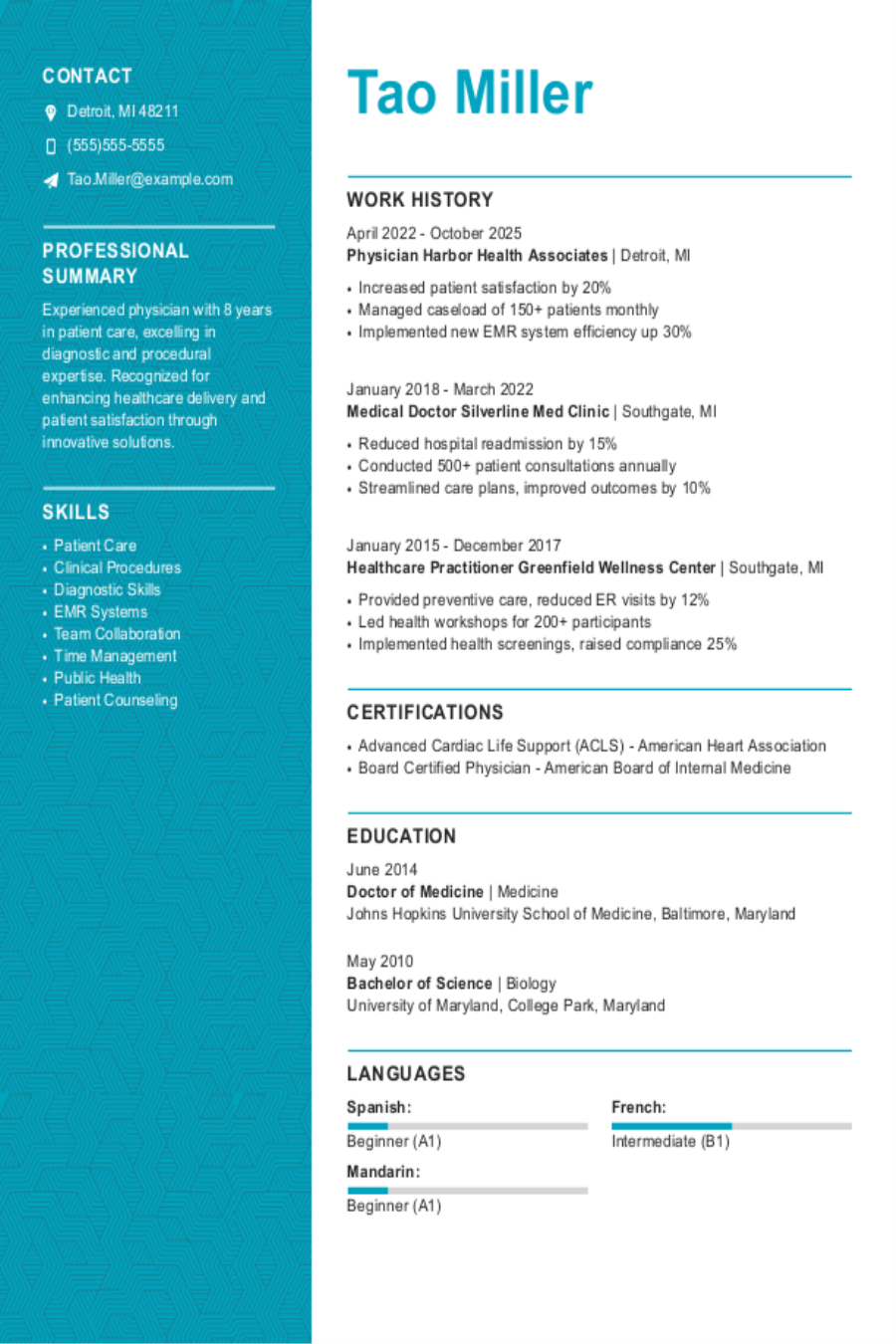 Physician Resume Example Physician Resume Example