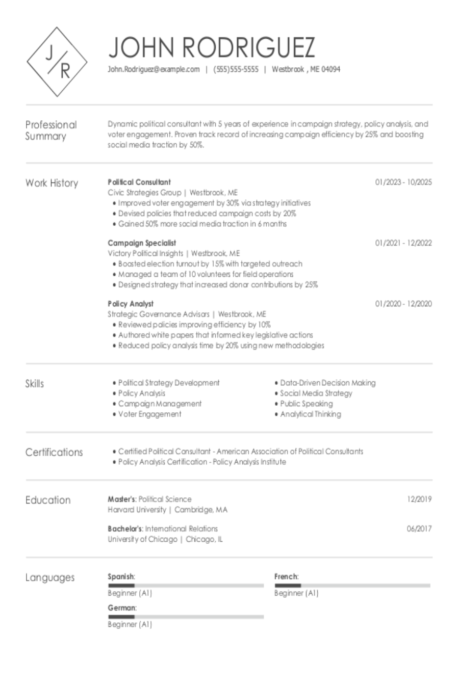 Political Consultant Resume: Example, Template & Skills Political Consultant Resume: Example, Template & Skills