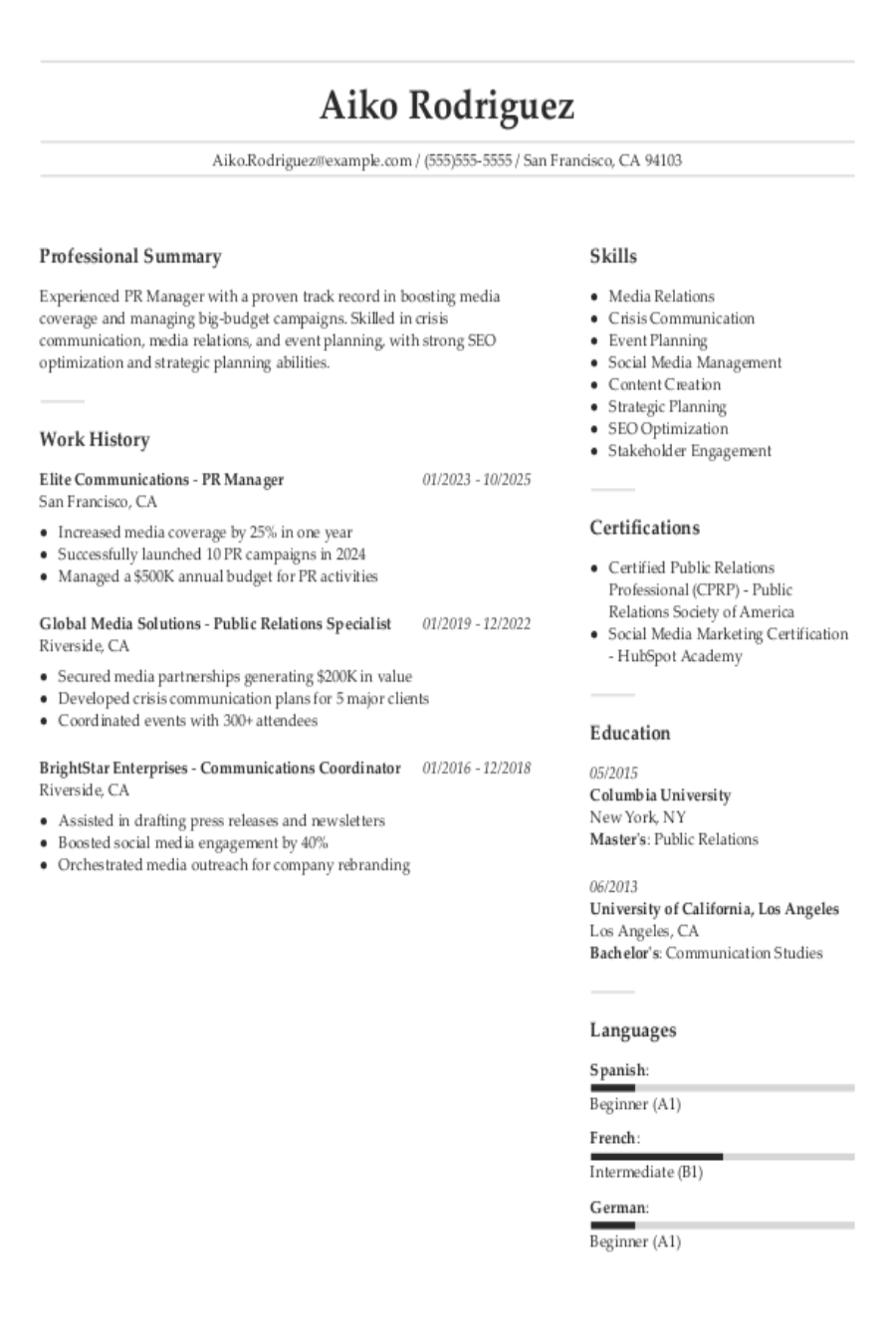 PR Manager Resume: Examples & Templates PR Manager Resume: Examples & Templates