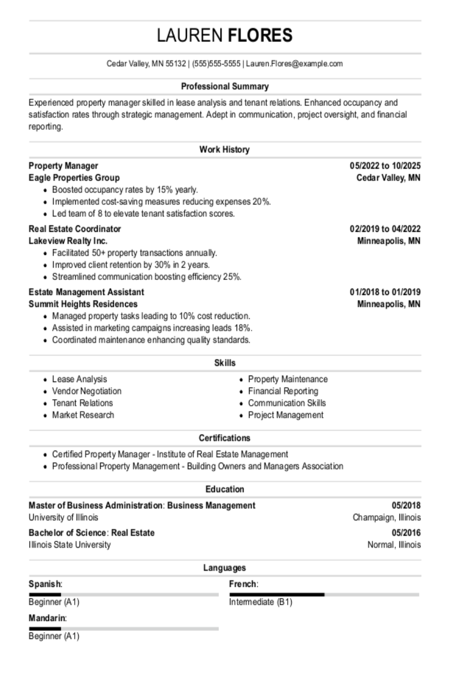 Property Manager Resume: Examples, Templates & Tips for 2025 Property Manager Resume: Examples, Templates & Tips for 2025