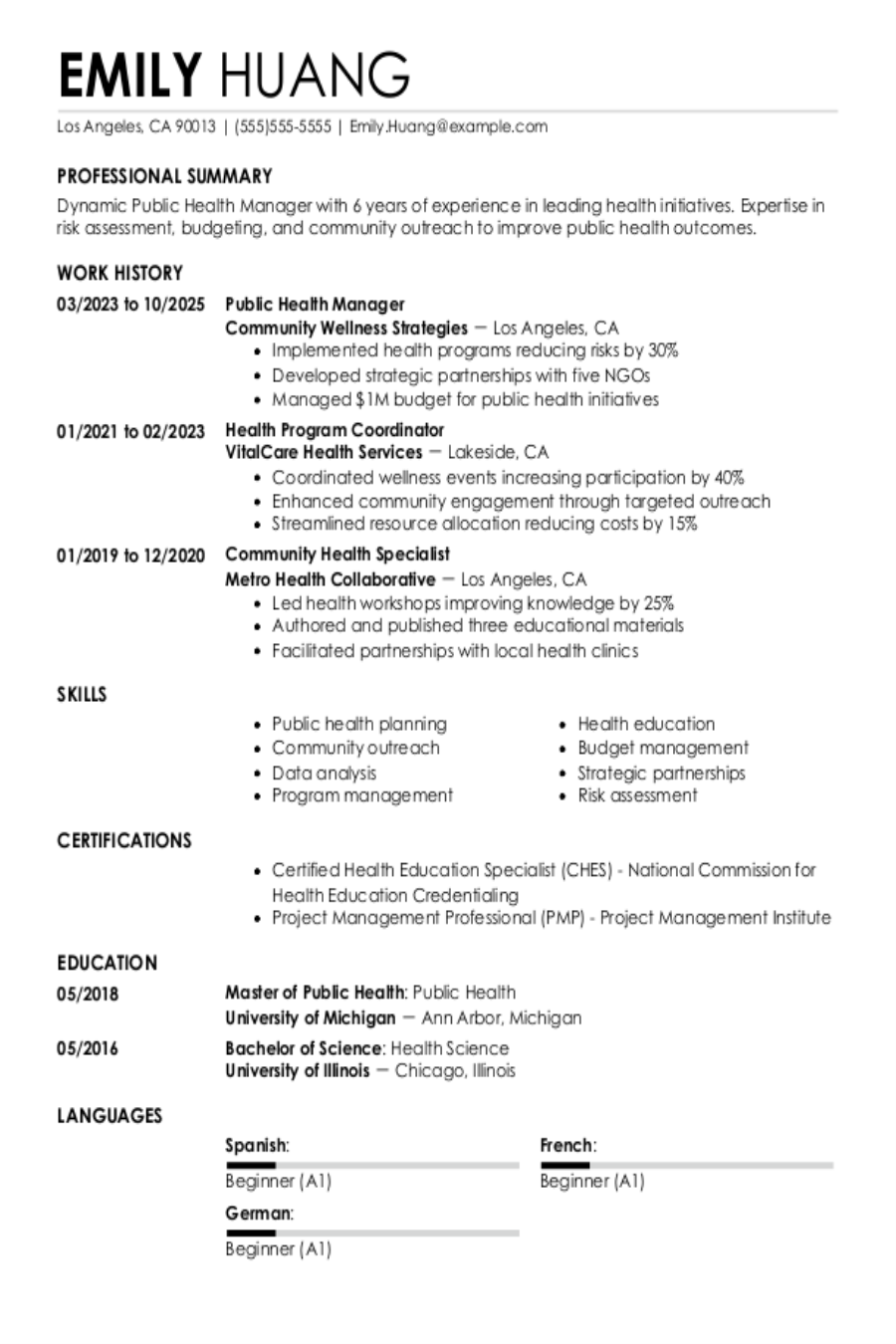 Public Health Manager Resume Example Public Health Manager Resume Example
