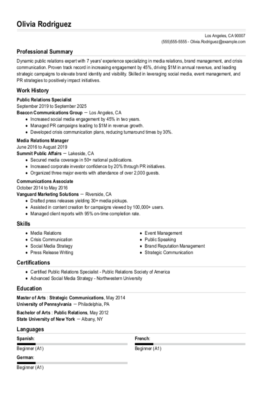 Public Relations Resume: Examples, Templates & Tips Public Relations Resume: Examples, Templates & Tips