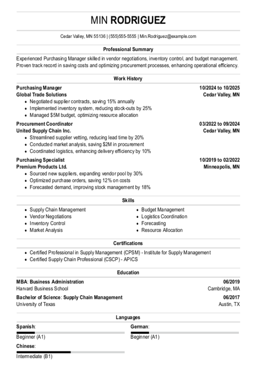 Purchasing Manager Resume: Examples, Templates & Tips for 2025 Purchasing Manager Resume: Examples, Templates & Tips for 2025