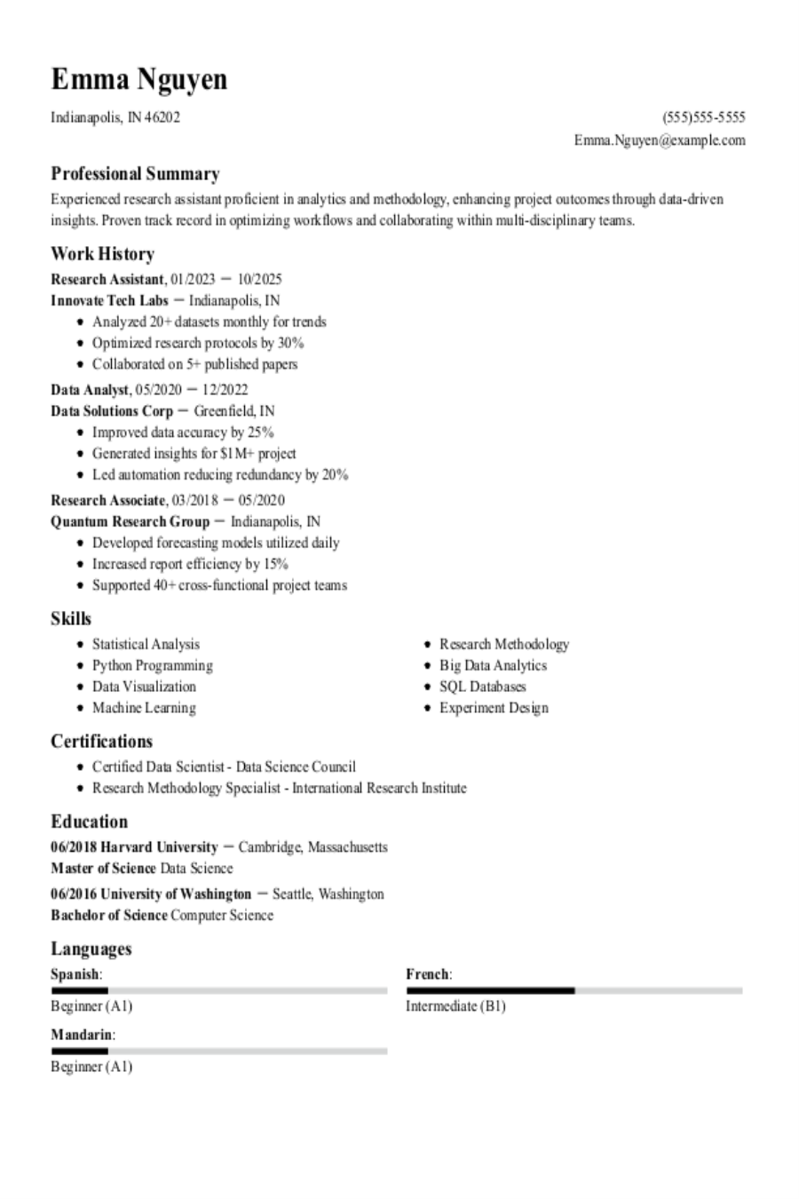 Research Assistant Resume: Examples & Templates for 2025 Research Assistant Resume: Examples & Templates for 2025