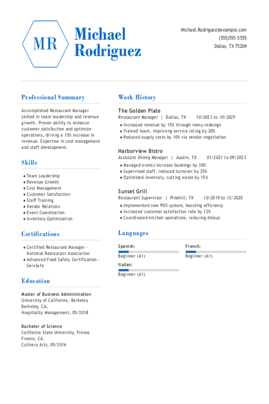 Restaurant Manager Resume: Examples, Templates and Tips Restaurant Manager Resume: Examples, Templates and Tips
