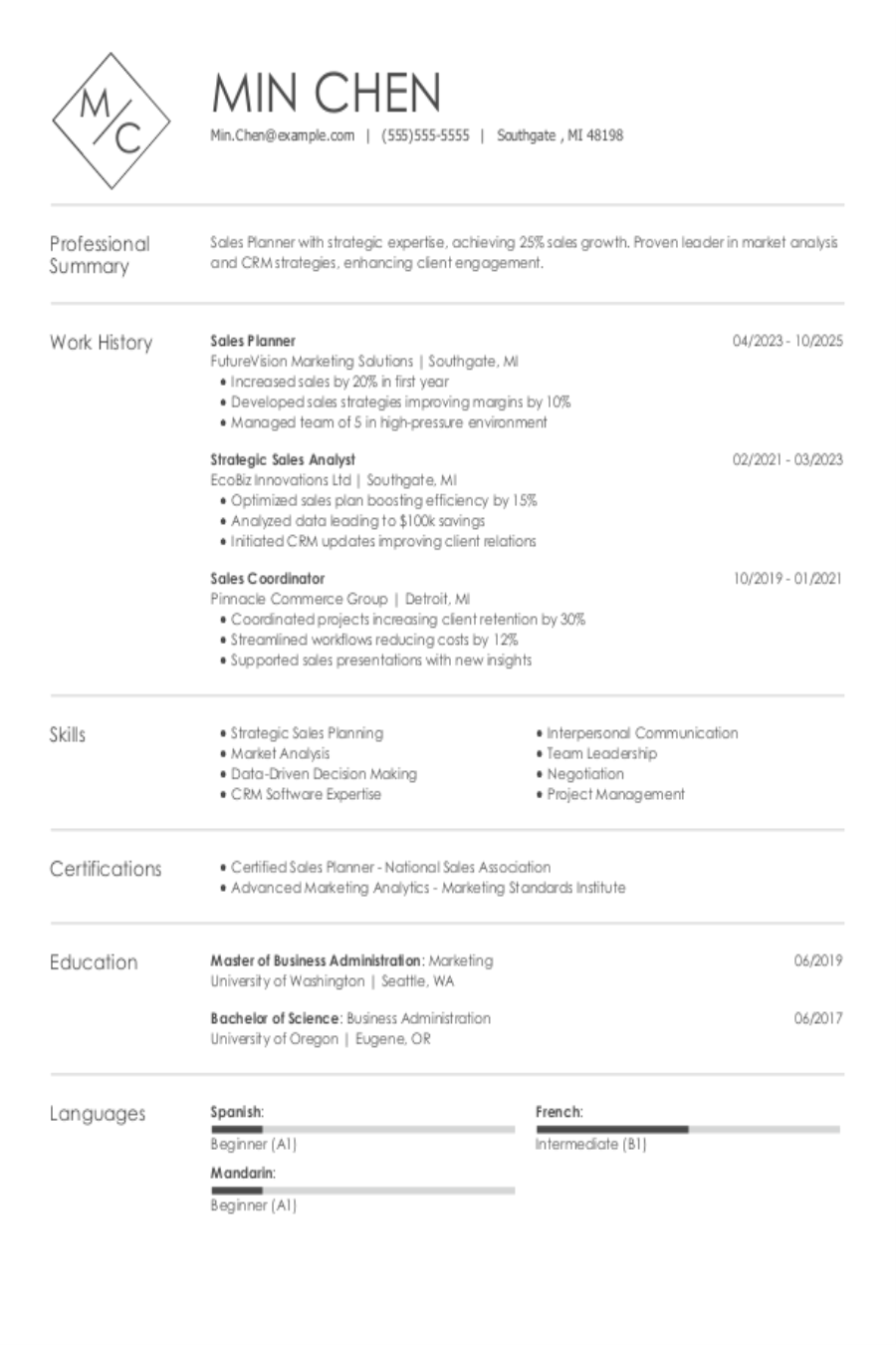 Sales Planner Resume: Examples, Templates & Tips for 2025 Sales Planner Resume: Examples, Templates & Tips for 2025