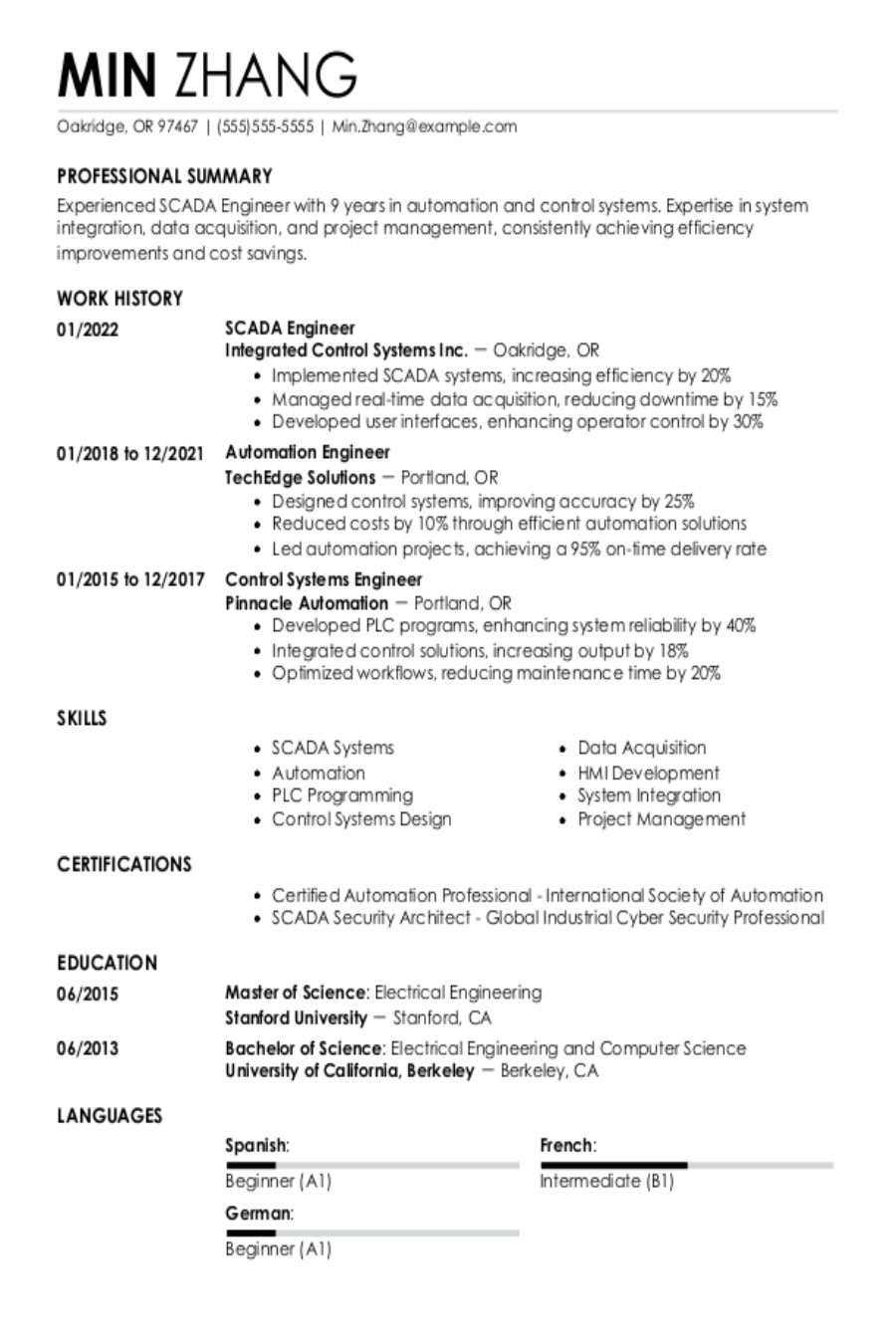 Scada Engineer Resume Example