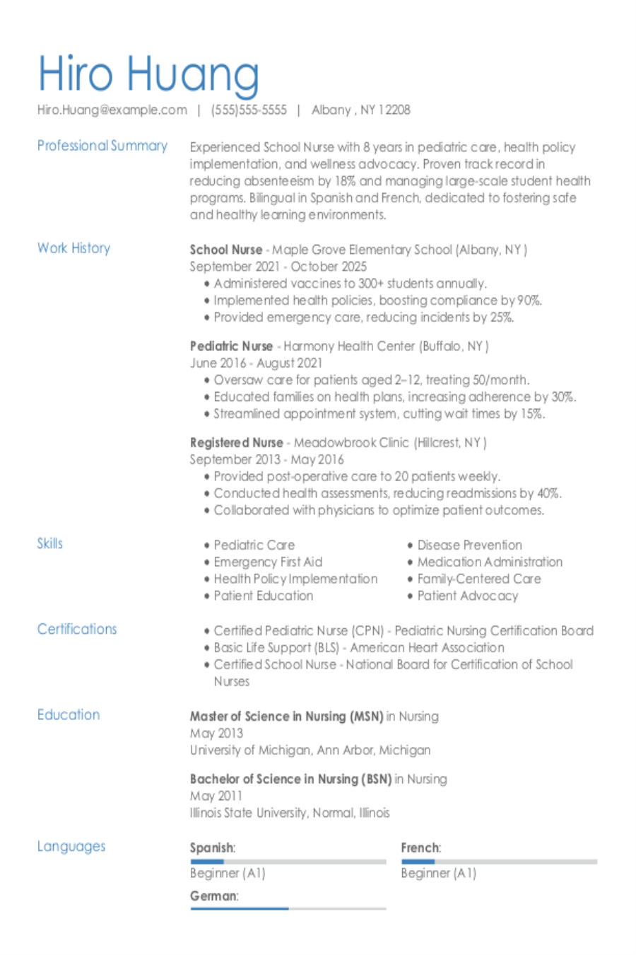 School Nurse Resume: Examples, Templates & Tips School Nurse Resume: Examples, Templates & Tips