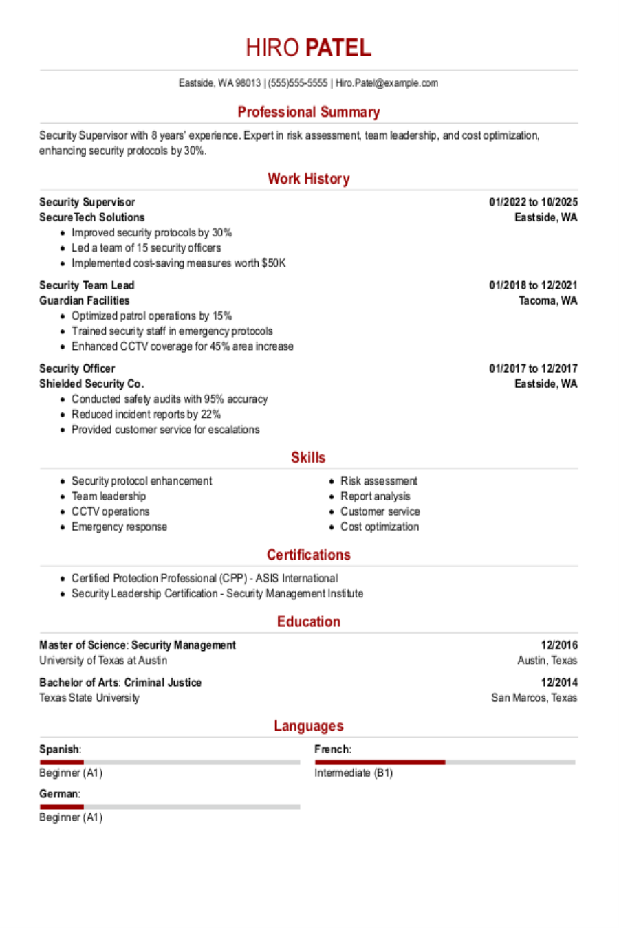 Security Supervisor Resume: Examples, Templates & Tips for 2025 Security Supervisor Resume: Examples, Templates & Tips for 2025