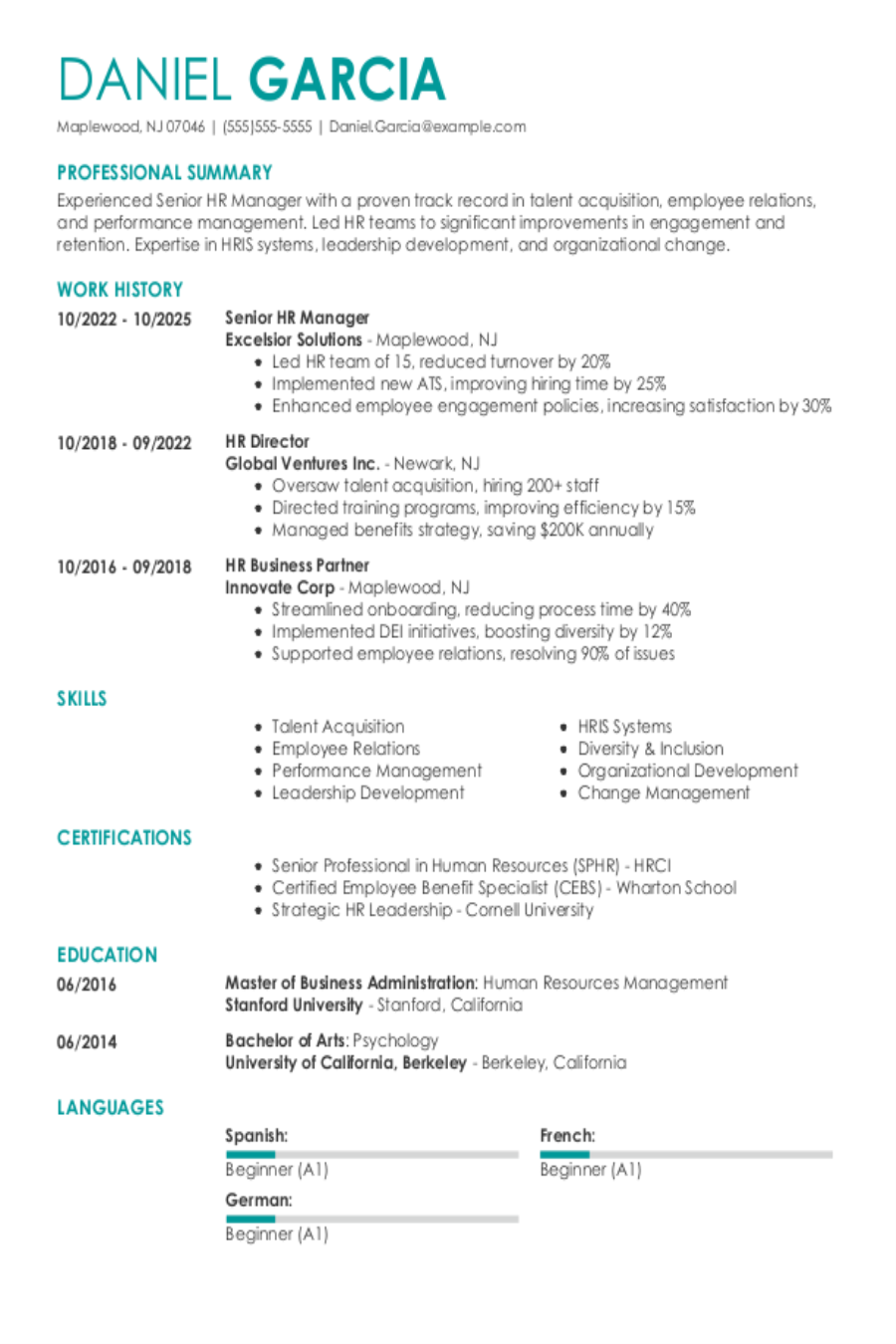 Senior HR Manager Resume: Examples, Templates & Tips for 2025
