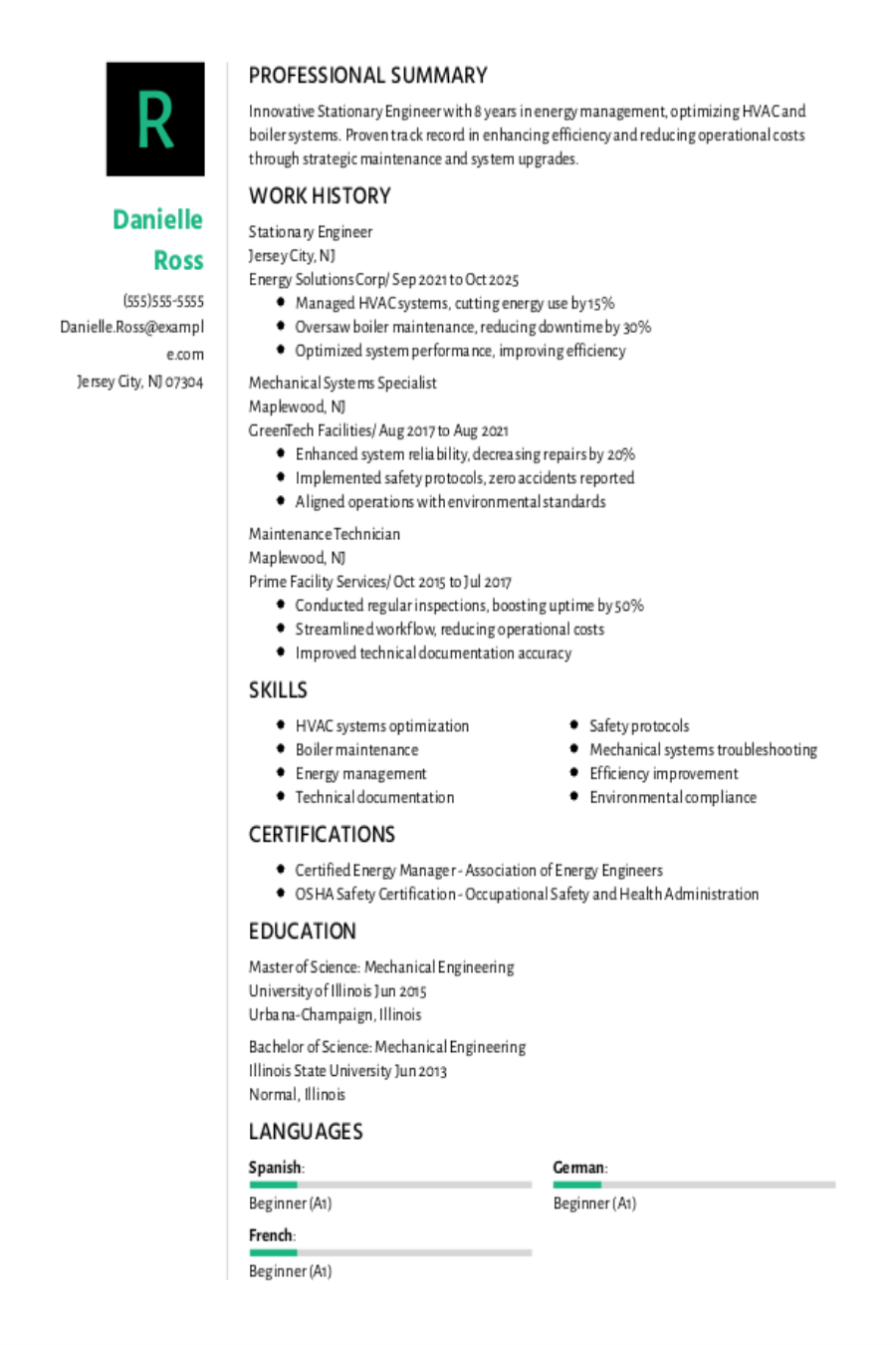 Stationary Engineer Resume: Examples, Templates & Tips for 2025 Stationary Engineer Resume: Examples, Templates & Tips for 2025