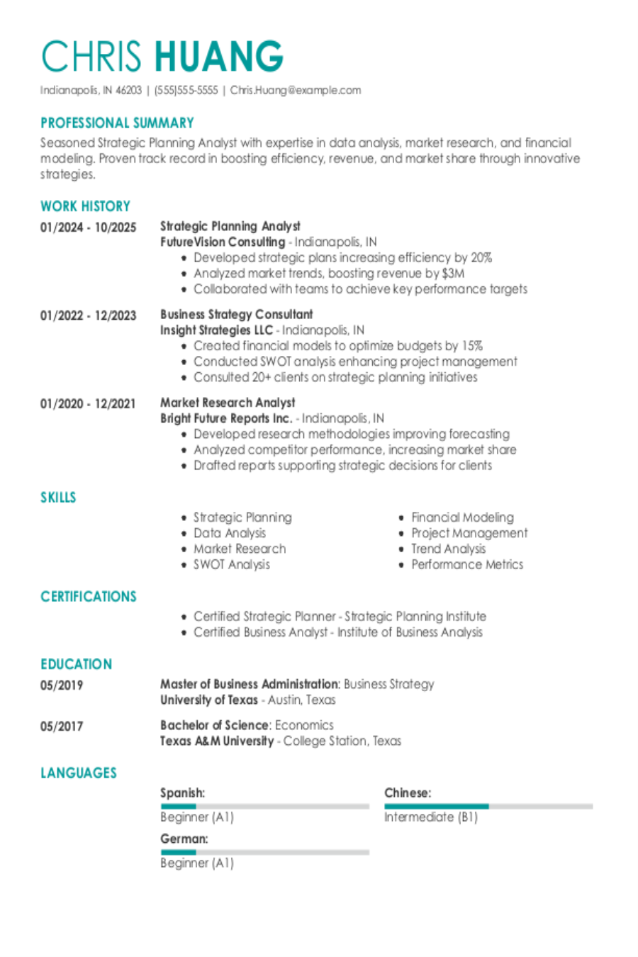 Strategic Planning Analyst Resume: Examples, Templates & Tips for 2025