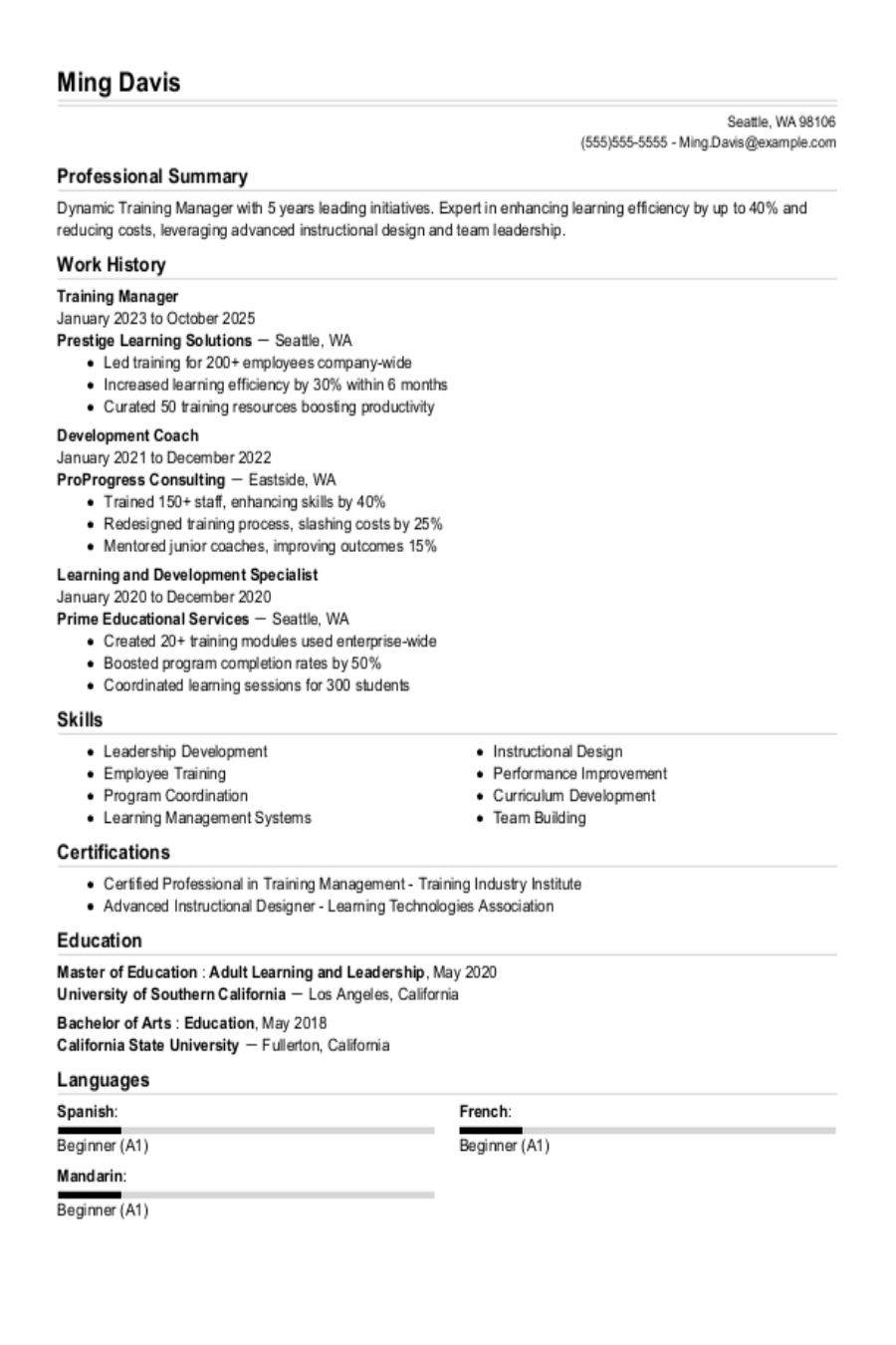 Training Manager Resume Example Training Manager Resume Example