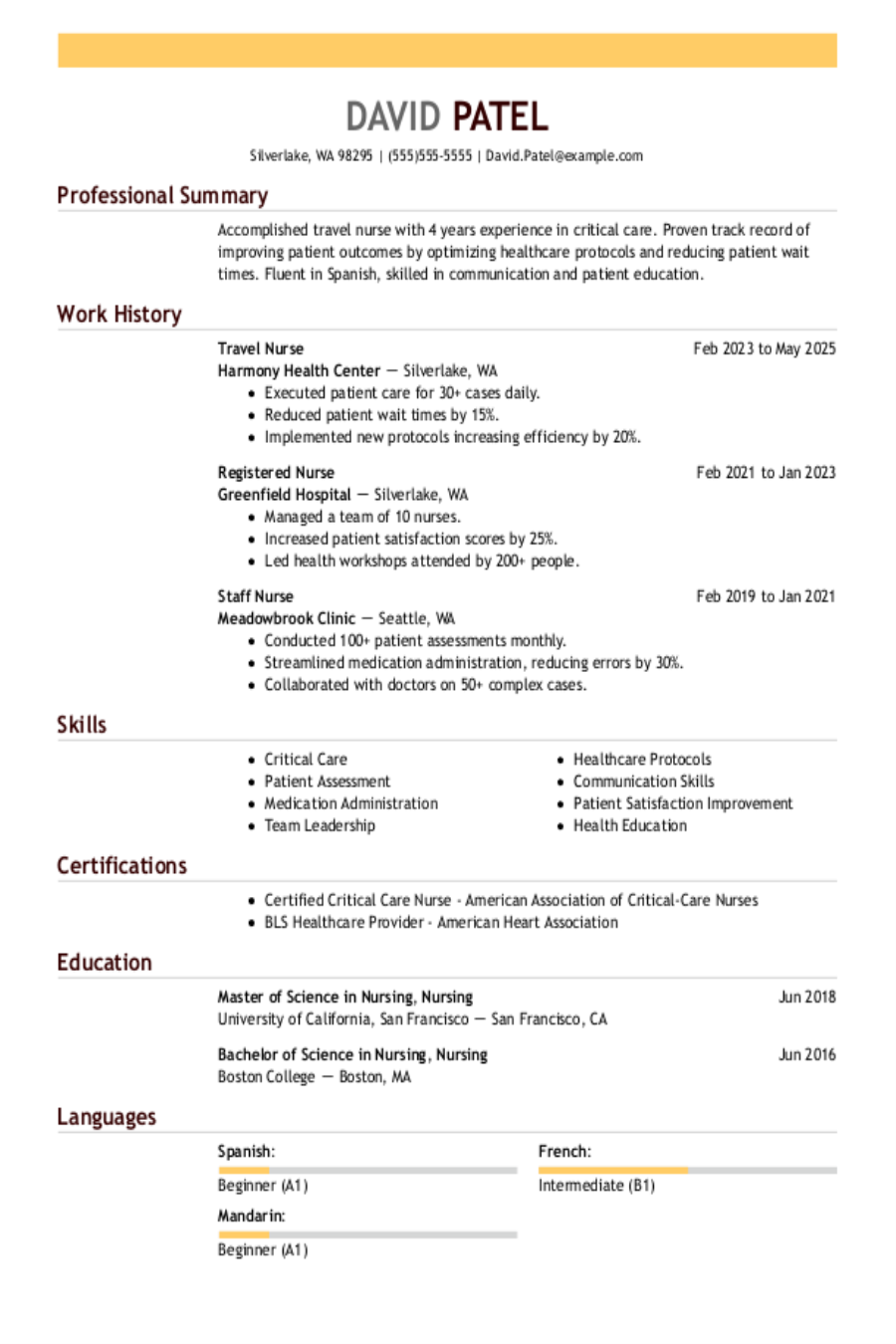 Travel Nurse Resume: Examples, Templates and Tips Travel Nurse Resume: Examples, Templates and Tips