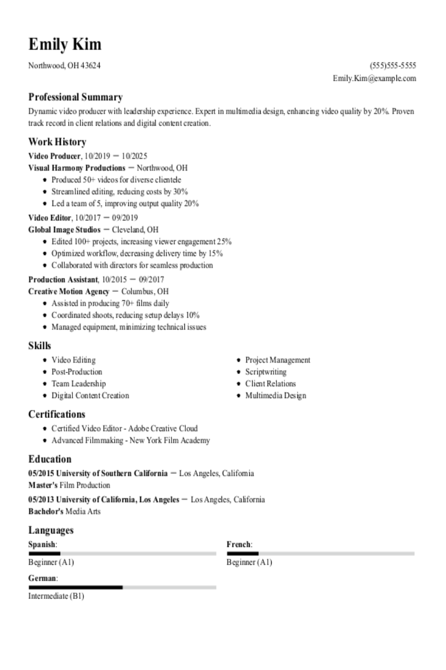 Video Producer Resume Examples & Guide