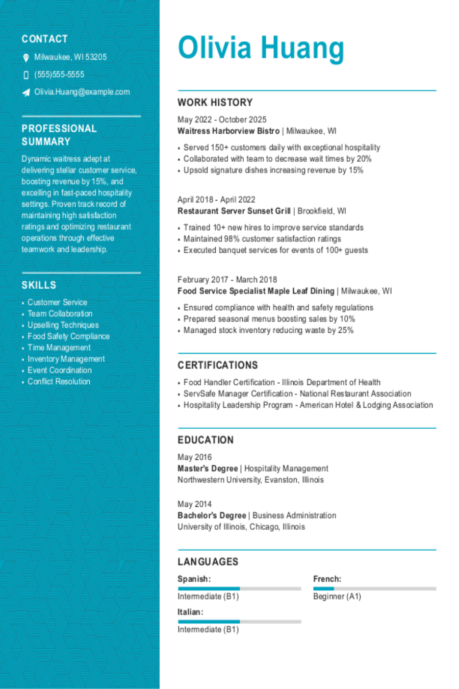 Waitress Resume: Examples, Templates and Tips Waitress Resume: Examples, Templates and Tips