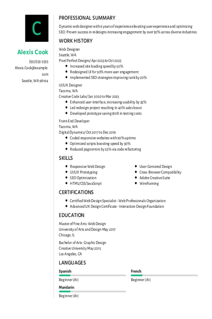 Web Designer Resume: Examples & Templates for 2025 Web Designer Resume: Examples & Templates for 2025