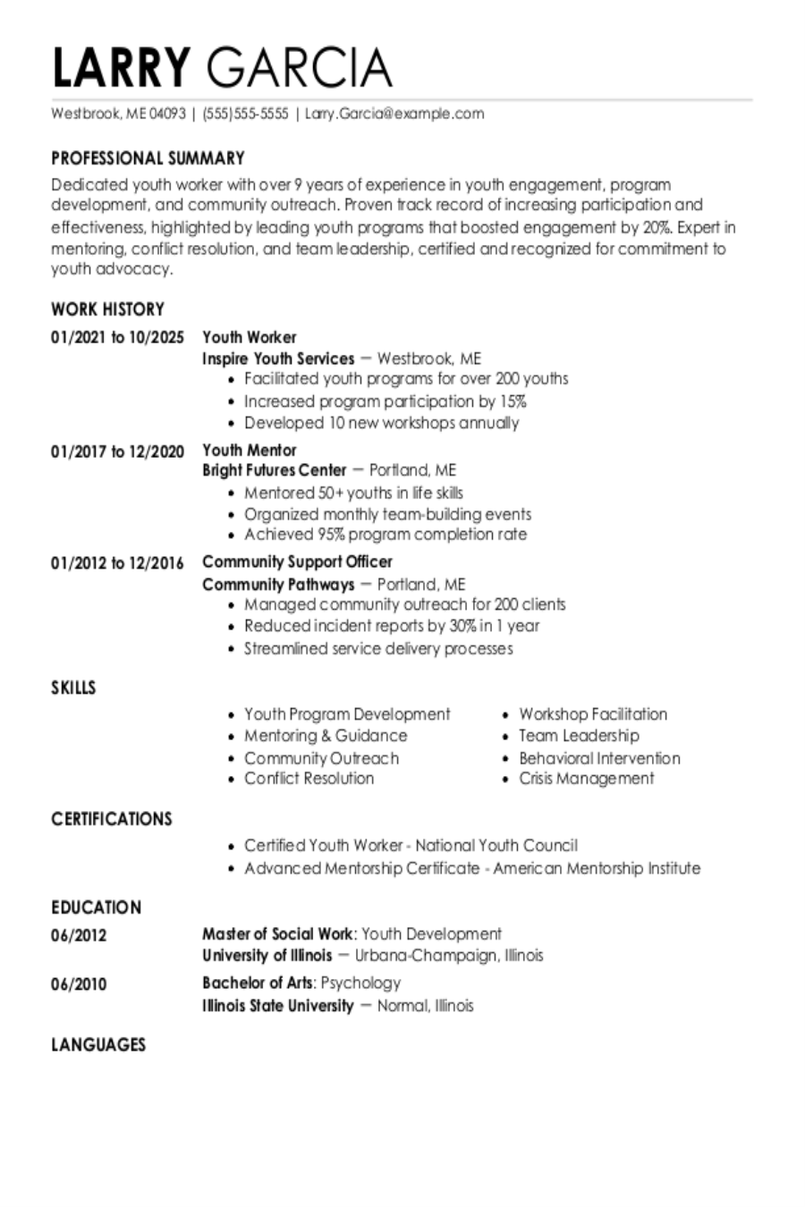 Youth Worker Resume: Examples, Templates & Tips for 2025 Youth Worker Resume: Examples, Templates & Tips for 2025