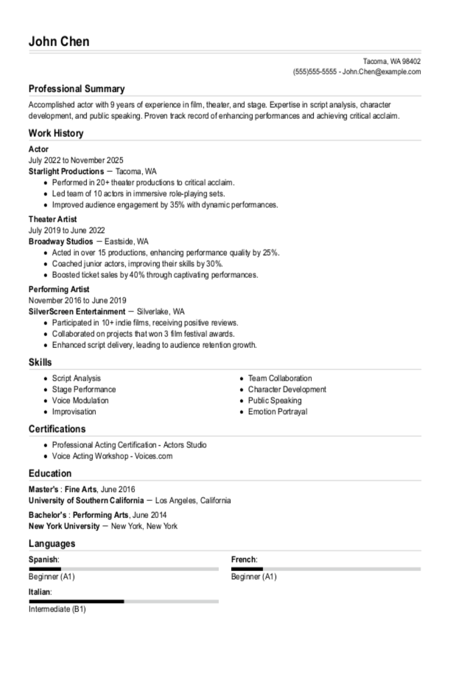 Acting Resume: Examples, Templates and Tips Acting Resume: Examples, Templates and Tips