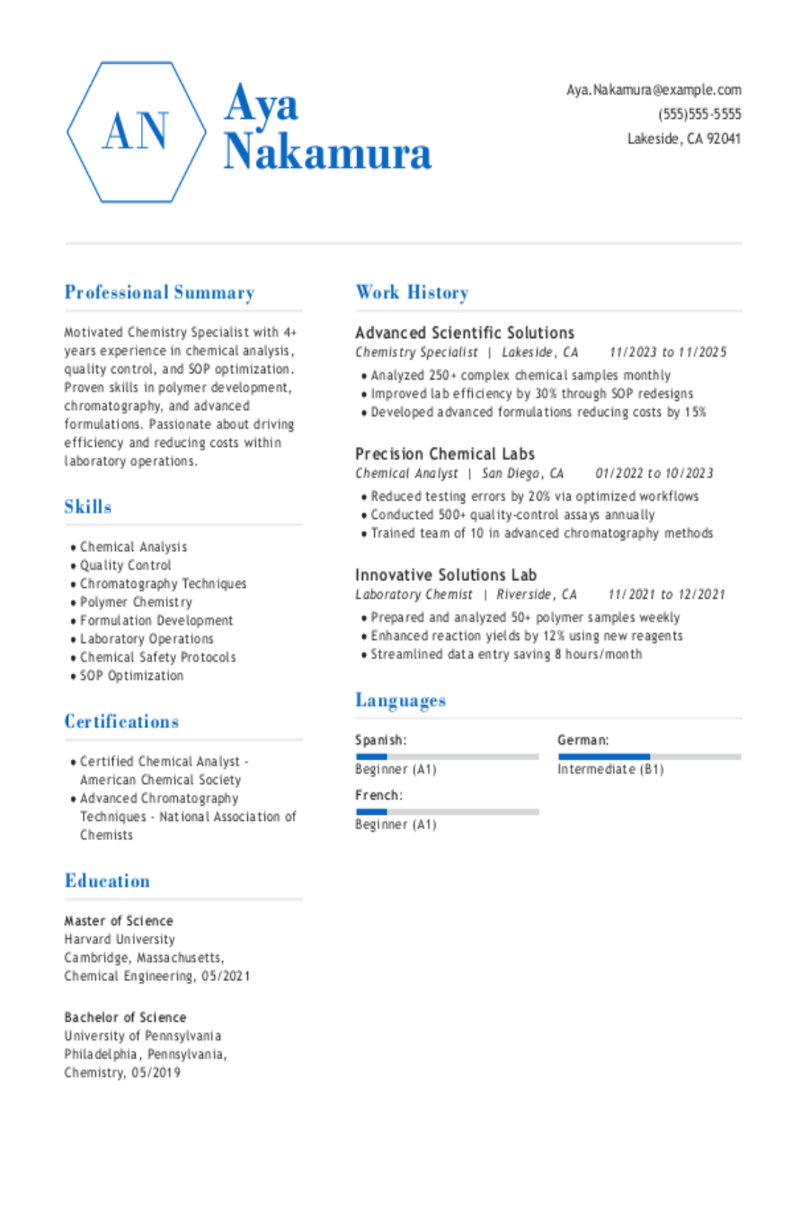 Chemistry Resume: Examples, Templates & Tips