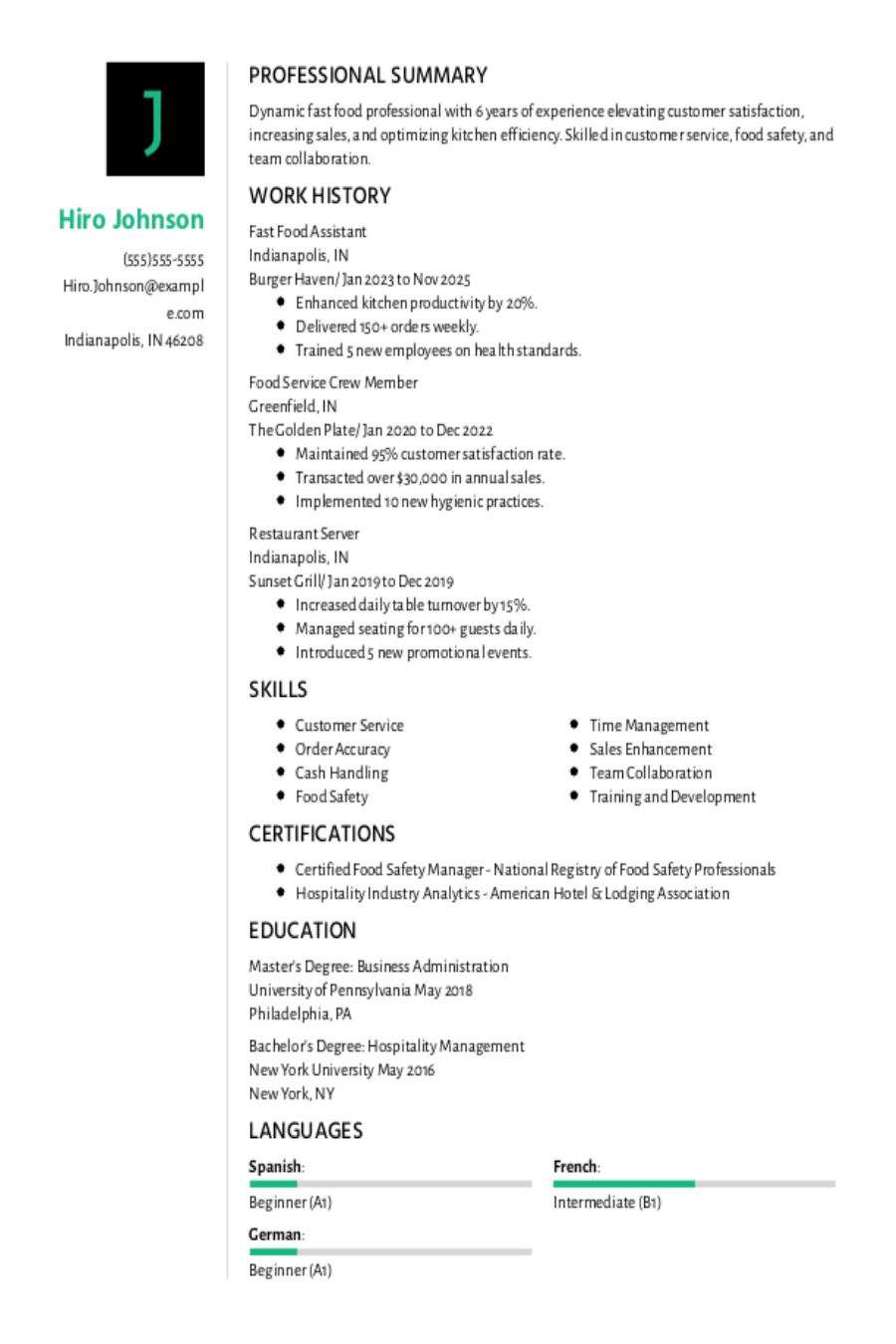 Fast Food Resume: Skills, Examples & Job Description Fast Food Resume: Skills, Examples & Job Description