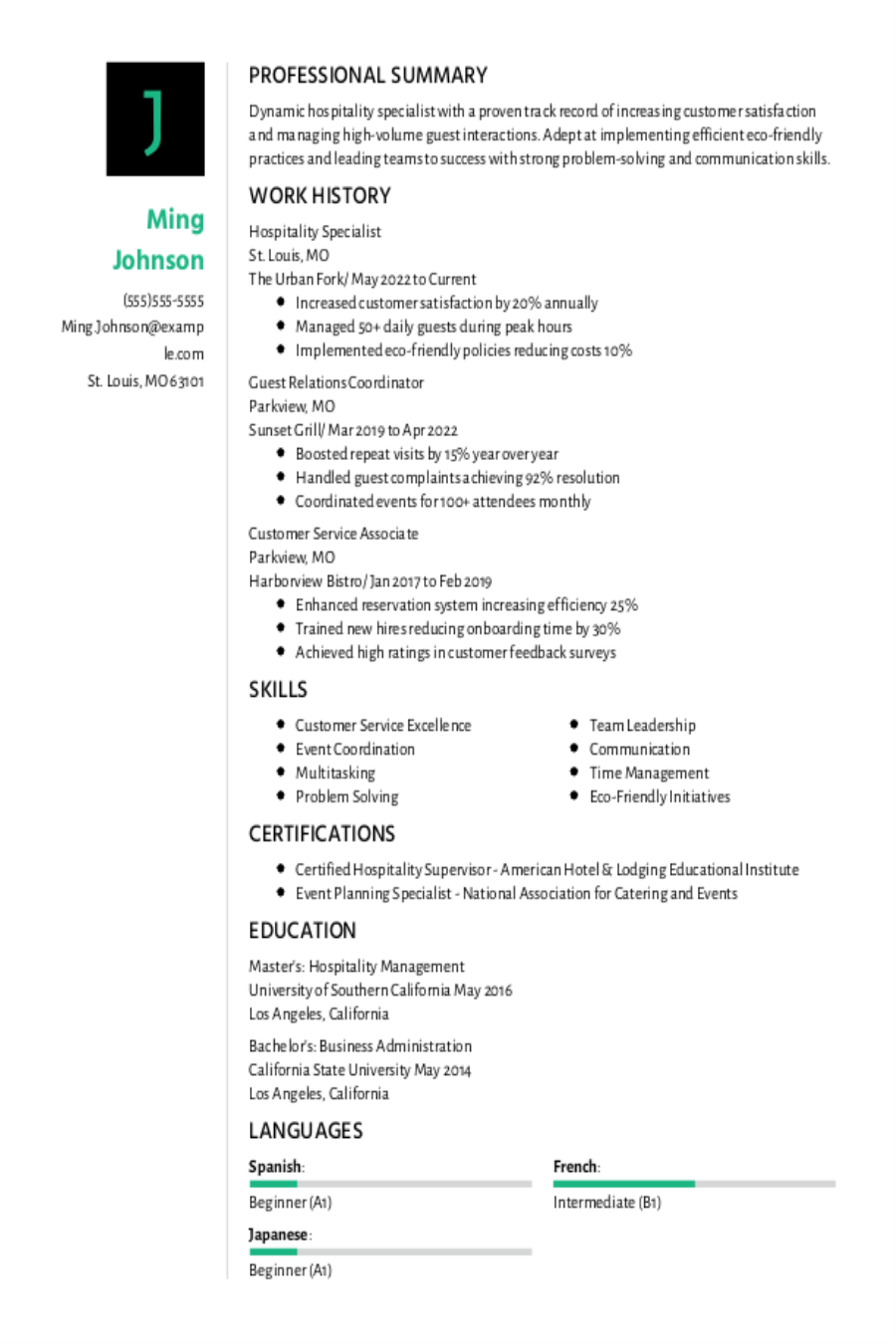 Top Hospitality Resume Examples & Writing Tips Top Hospitality Resume Examples & Writing Tips