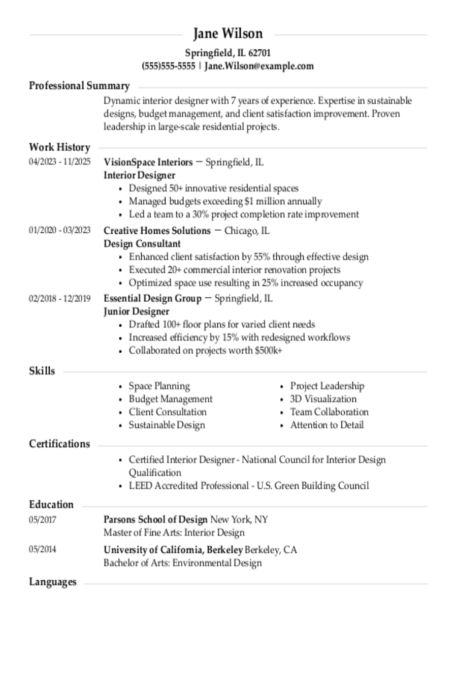 Interior Design Resume: Examples, Templates & Tips for 2025 Interior Design Resume: Examples, Templates & Tips for 2025