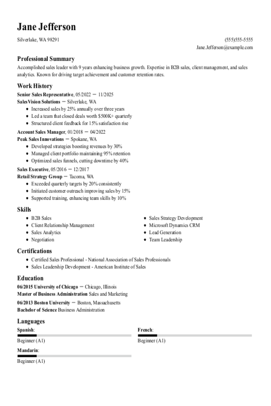 Senior Sales Representative Resume: Examples, Sample & Skills Senior Sales Representative Resume: Examples, Sample & Skills