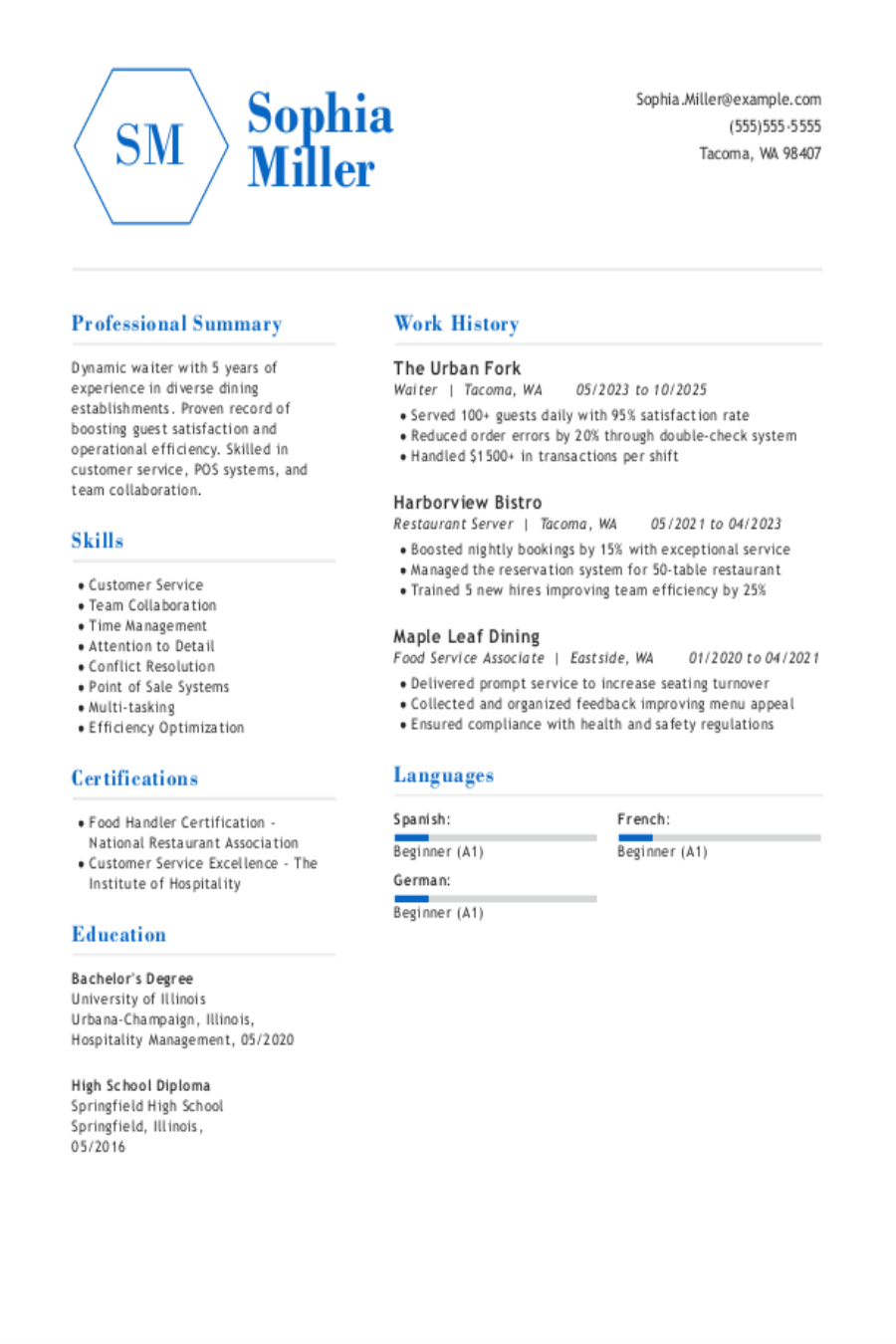 Waiter Resume: Examples & Templates Waiter Resume: Examples & Templates