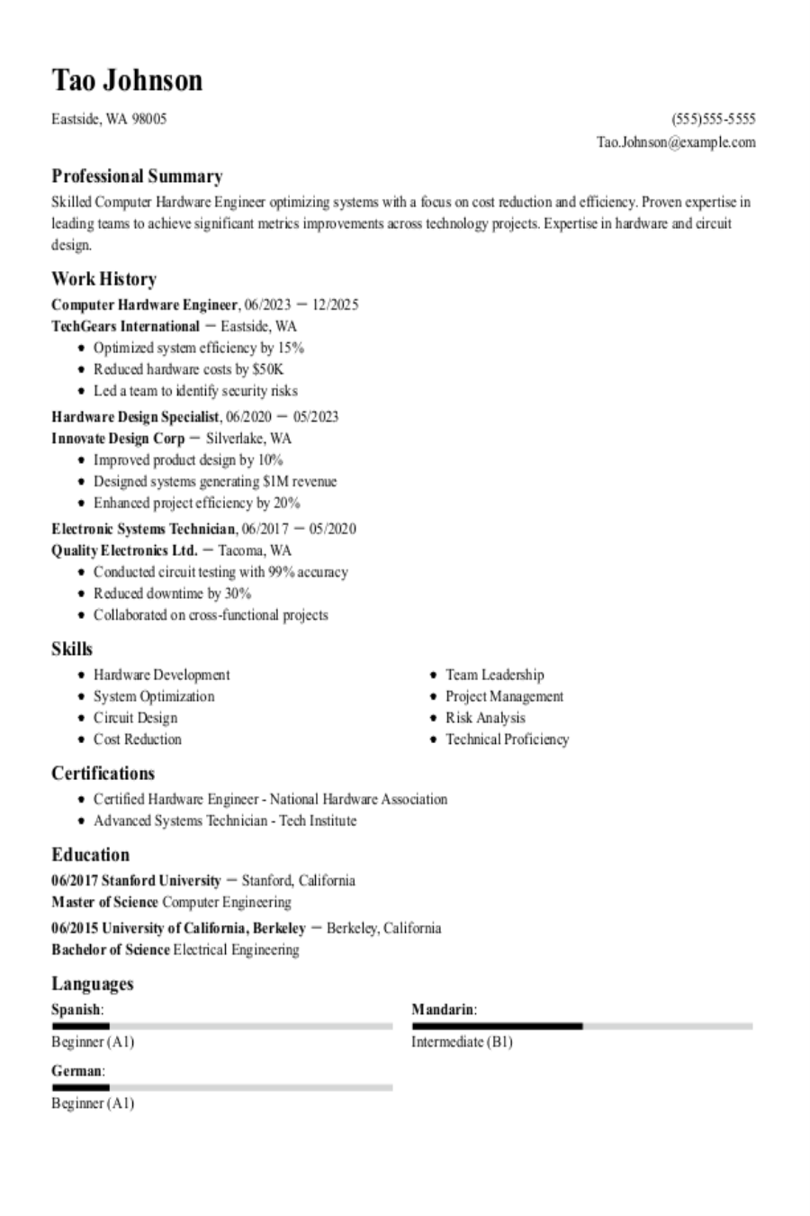 Computer Hardware Resume: Examples & Templates Computer Hardware Resume: Examples & Templates