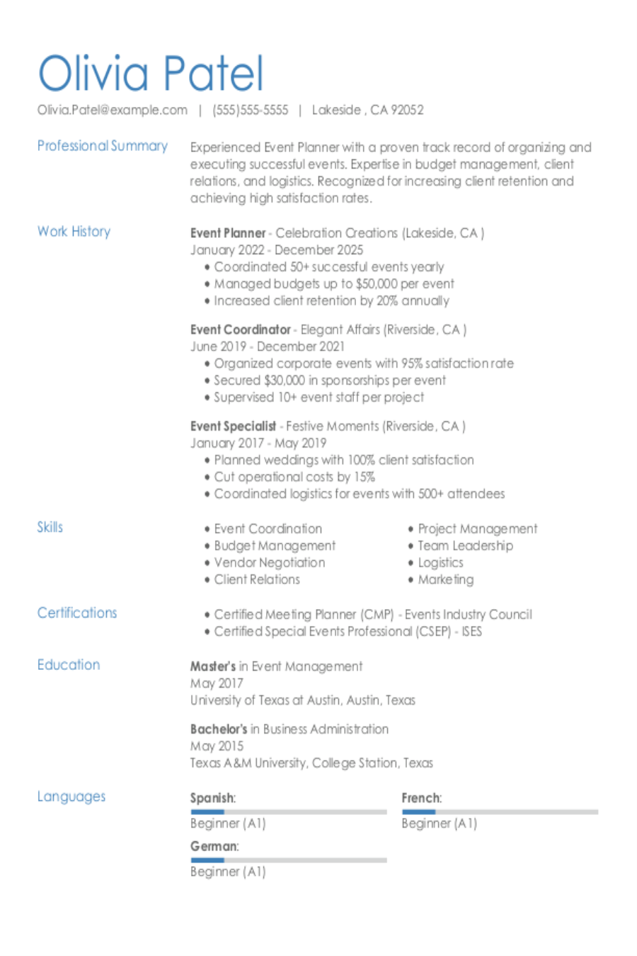 Event Planning Resume: Examples & Templates Event Planning Resume: Examples & Templates