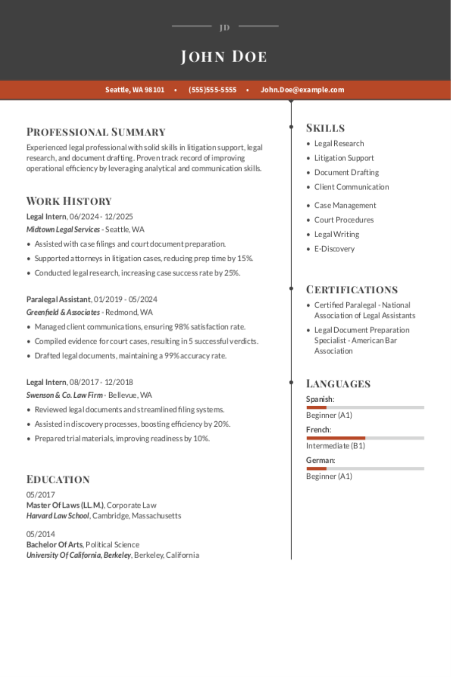 Traditional Legal Internship Resume Example Guide Traditional Legal Internship Resume Example Guide