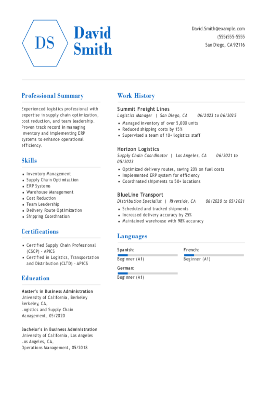 Logistics Resume: Examples & Templates Logistics Resume: Examples & Templates