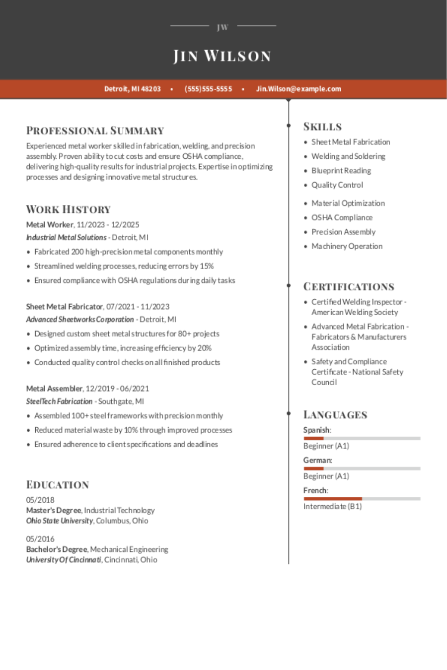 Metal Work Resume: Examples & Templates Metal Work Resume: Examples & Templates