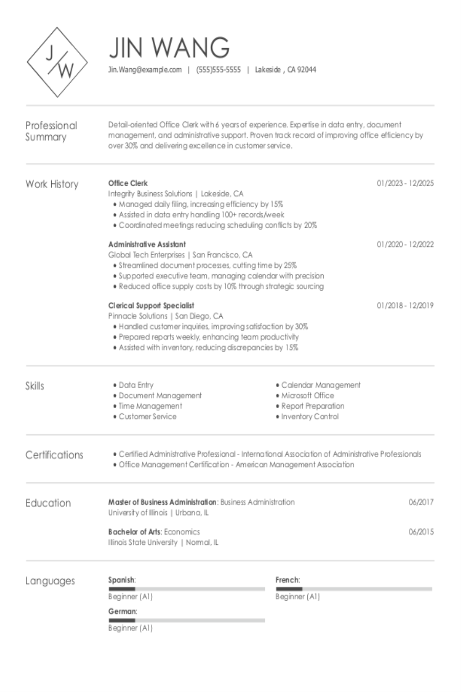 Office Clerk Resume: Examples & Templates Office Clerk Resume: Examples & Templates
