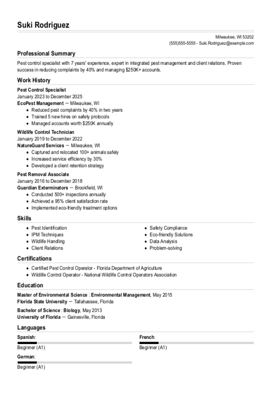 Pest Control Resume: Examples & Templates Pest Control Resume: Examples & Templates