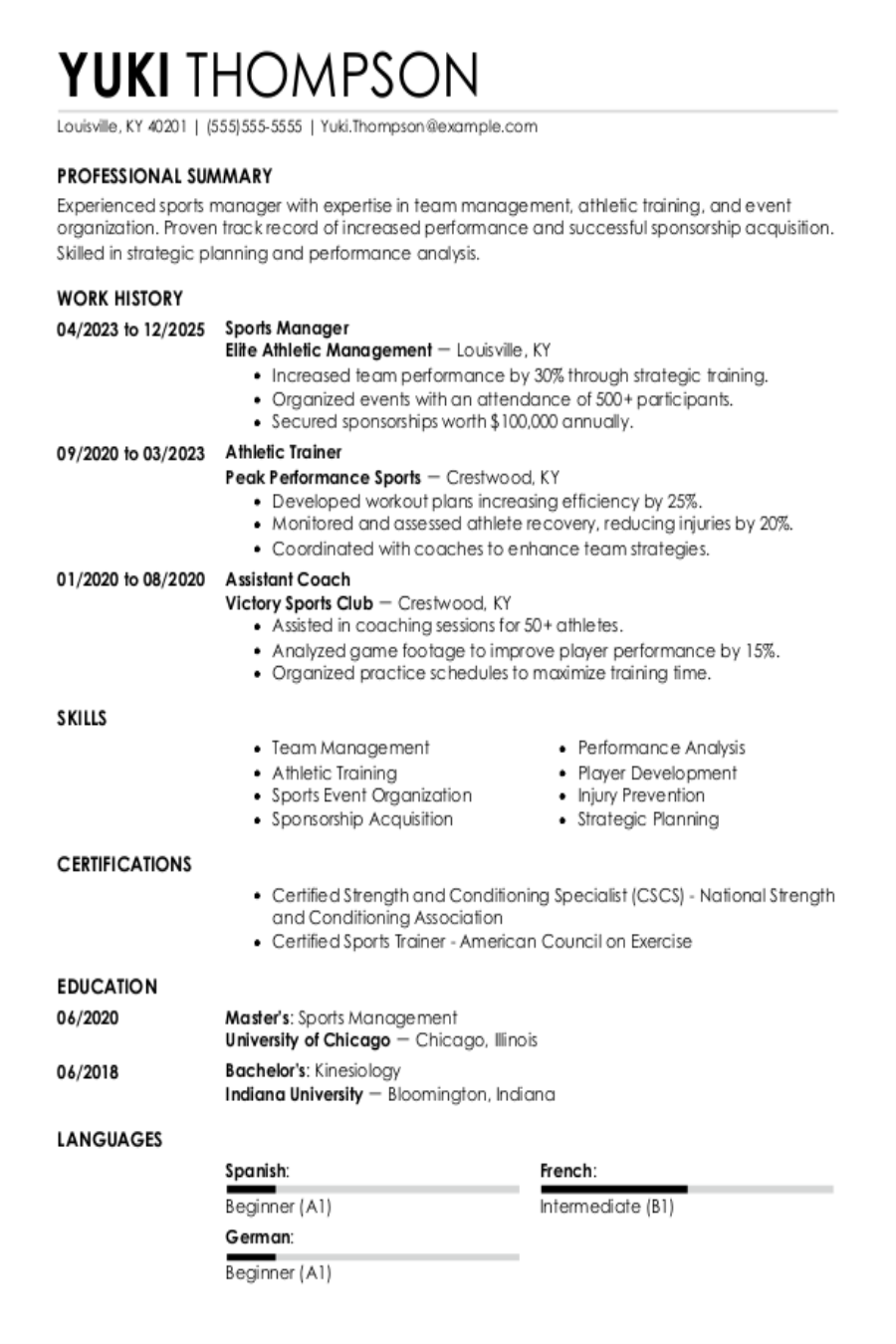 Sports Resume: Examples & Templates Sports Resume: Examples & Templates